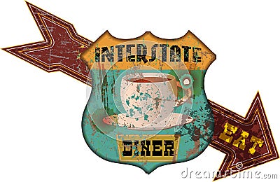 Grungy american diner sign, retro grungy vector illustration,retro distressed,weathered, vintage Vector Illustration