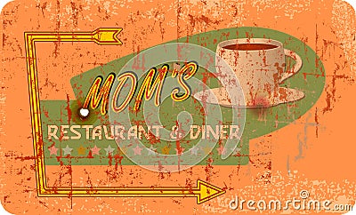 Grungy american diner sign, retro grungy vector illustration,copy space Vector Illustration