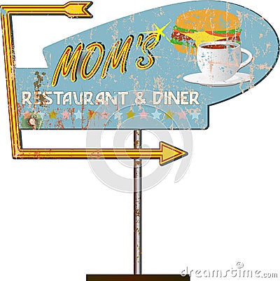 Grungy american diner sign, retro grungy vector illustration Vector Illustration