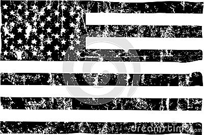 Grungy american flag mockup,black and white, stars and stripes, vector Vector Illustration