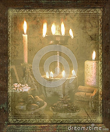 Grungy Antique Christmas Spice Scene Stock Photo