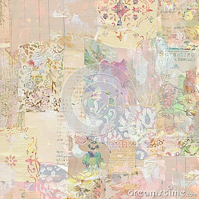 Grungy Antique Vintage Floral wallpaper collage Background Stock Photo