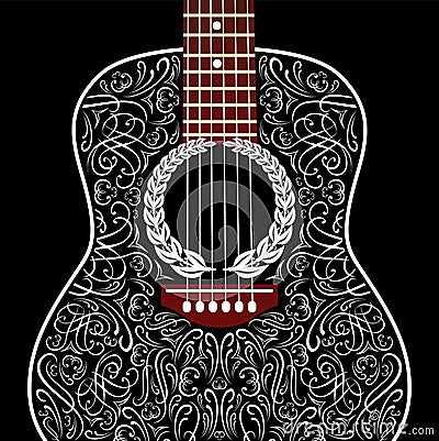 Grungy background with black acoustic guitar Vector Illustration