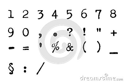 Grungy font - numbers and punctuation marks Stock Photo