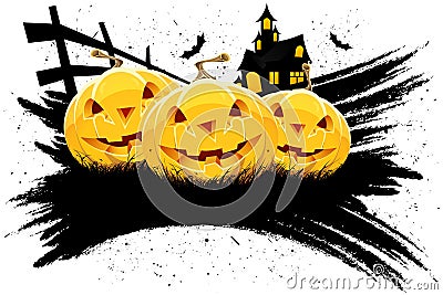 Grungy Halloween background with pumpkins Vector Illustration