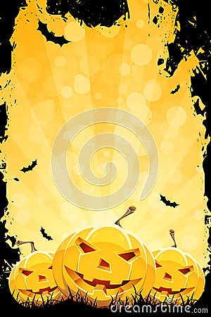 Grungy Halloween Background with Pumpkins Vector Illustration