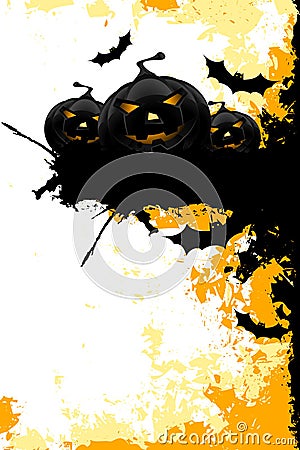 Grungy Halloween background with pumpkins and bats Vector Illustration