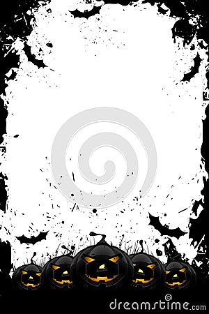 Grungy Halloween frame with pumpkins and bats Vector Illustration