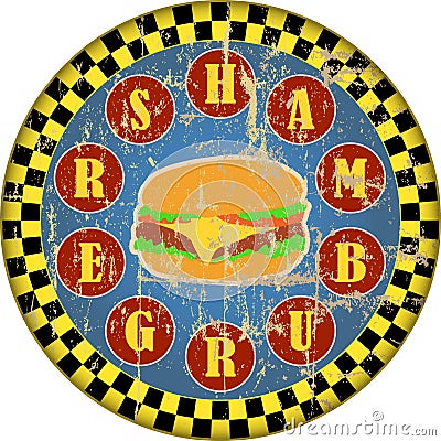 Grungy old hamburgers sign, Vector Illustration