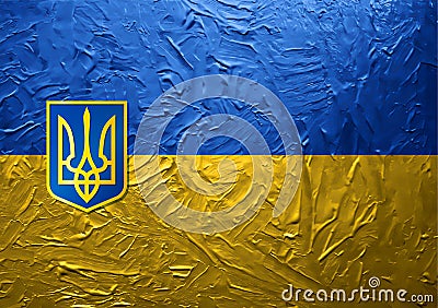 Grungy Painted Ukrainian Flag with Blazon Vector Illustration