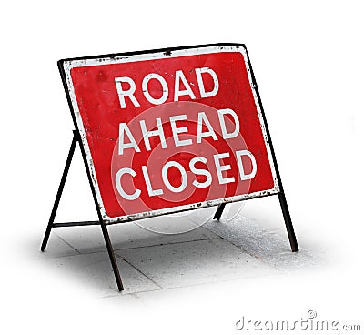 Grungy road closed sign Stock Photo