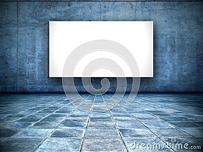 Grungy room with blank white screen Stock Photo