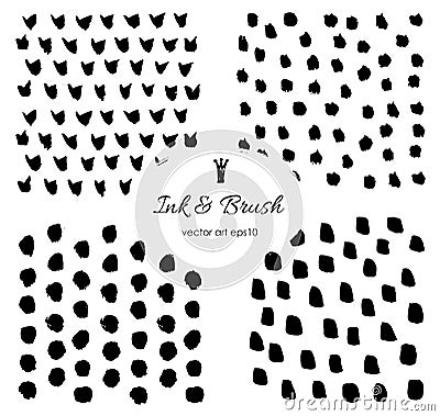 Grungy vector brush strokes, dots Set. Vector Illustration