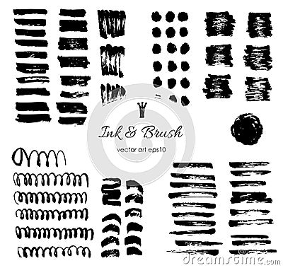 Grungy vector brush strokes, shapes Set Vector Illustration