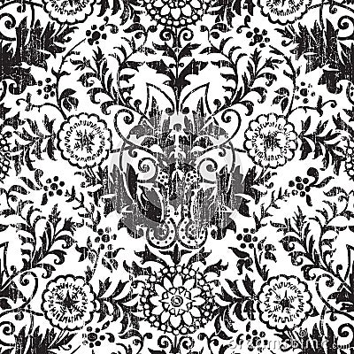 Grungy vintage floral damask scrapbook background Cartoon Illustration