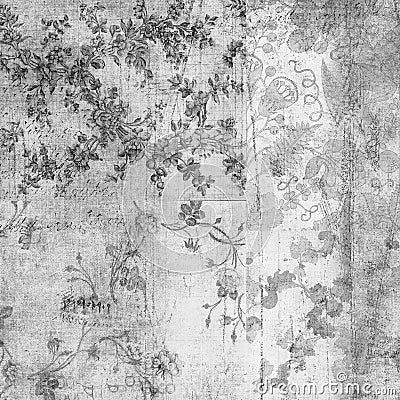 Grungy vintage floral scrapbook background Cartoon Illustration