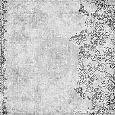 Grungy vintage flowers and butterflies background Cartoon Illustration