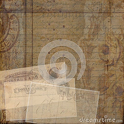 Grungy vintage postcard ephemera collage background Stock Photo