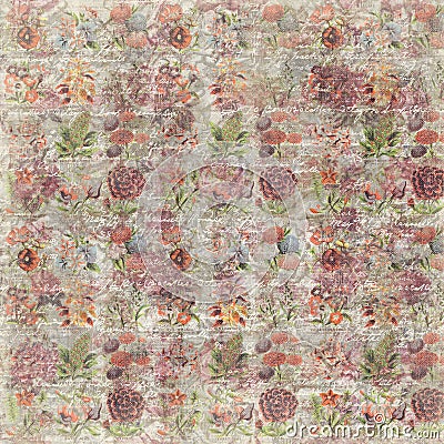 Grungy vintage rose flower botanical wallpaper background repeat Stock Photo