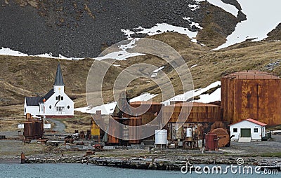 Grytviken, abandoned whaling station, on South Georgia Stock Photo