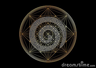 Gold line drawing mandala, sacred geometry, golden luxury logo design element. Geometric mystic mandala of alchemy esoteric symbol Vector Illustration