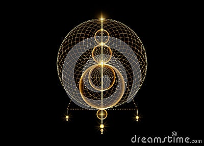 Sigil of Protection. Gold Magical Amulet. Luxury golden logo shiny overlapping circles print. Magic Alchemy of Sign Occult. Wiccan Vector Illustration