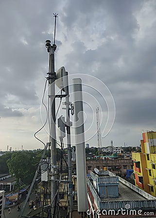 GSM transmitters on a roof of the people residents building Editorial Stock Photo