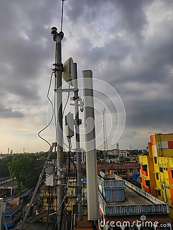 GSM transmitters on a roof of the people residents building Editorial Stock Photo