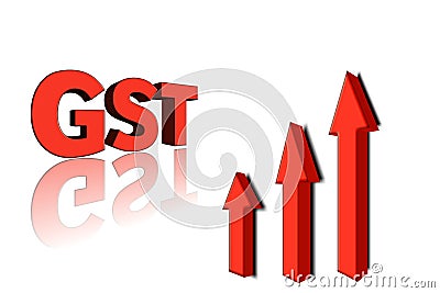 GST word with 3 red arrow.3d illustration. Stock Photo