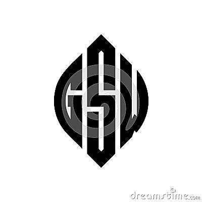 GSW circle letter logo design with circle and ellipse shape. GSW ellipse letters with typographic style. The three initials form a Vector Illustration