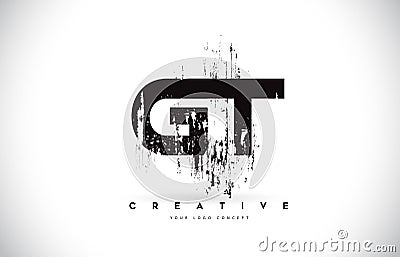 GT G T Grunge Brush Letter Logo Design in Black Colors Vector Il Vector Illustration