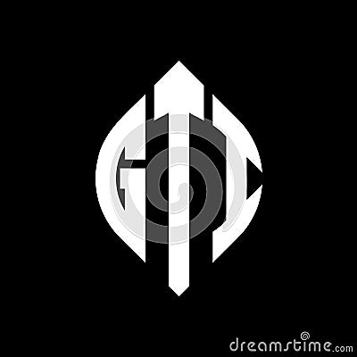 GTI circle letter logo design with circle and ellipse shape. GTI ellipse letters with typographic style. The three initials form a Vector Illustration