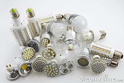 GU10 and E27 LED lamps with a different chip technology also de Stock Photo