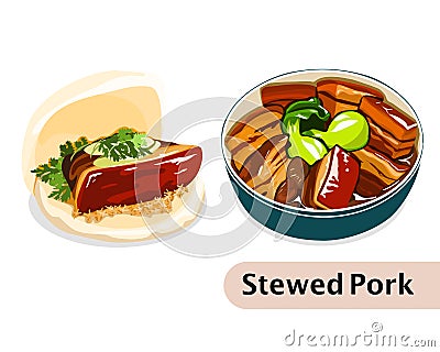 GUA BAO or BRAISED PORK BELLY STEAMED BUNS. Cartoon Illustration