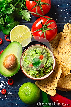 Guacamole bowl with ingredients Stock Photo