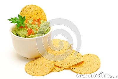 Guacamole and corn chips isolated Stock Photo