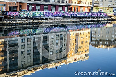Guadalmedina river in Malaga spain next to the soho with colorful graffitis all way long Stock Photo