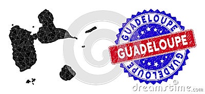 Guadeloupe Map Triangle Mesh and Scratched Bicolor Seal Vector Illustration