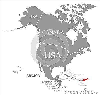 Guadeloupe red highlighted in map of North America Cartoon Illustration