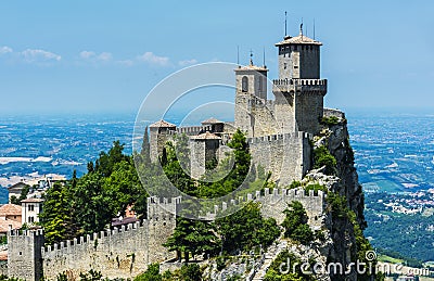 Guaita Tower above the Republic of San Marino Stock Photo