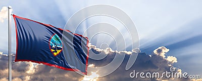 Guam flag on blue sky. 3d illustration Cartoon Illustration