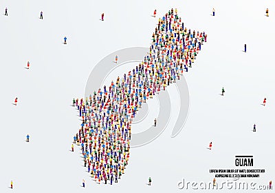 Guam Map. Large group of people form to create a shape of the Guam Map. Vector Illustration