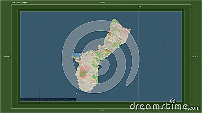 Guam - USA highlighted - composition. Topo German Stock Photo