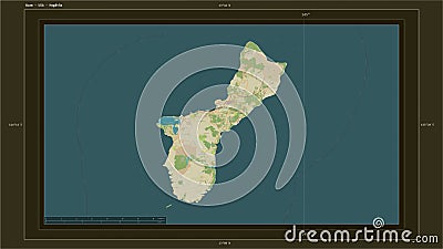 Guam - USA highlighted - composition. Topo Humanitarian Stock Photo