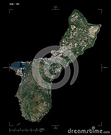 Guam - USA shape on black. High-res satellite Stock Photo