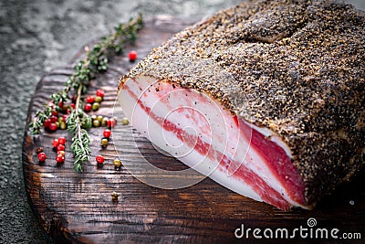 Guanciale dried speck Ð° ham, Italian cured meat Stock Photo