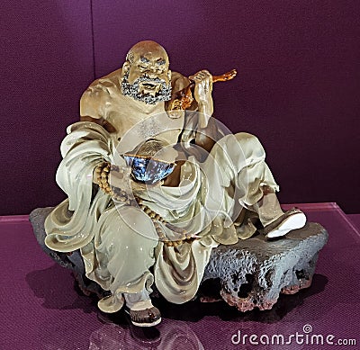 Guangdong China Porcelain Foshan Shiwan Ceramic Figurine Portrait Chinese Lu Zhishen Sculpture Art Crafts Pang WenZhong Cravings Stock Photo