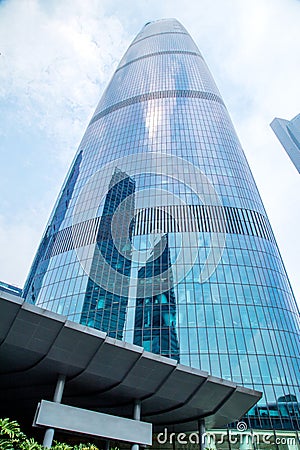 Guangzhou City, south of the Pearl River Metro landmark building. The deep blue glass curtain wall building. Editorial Stock Photo