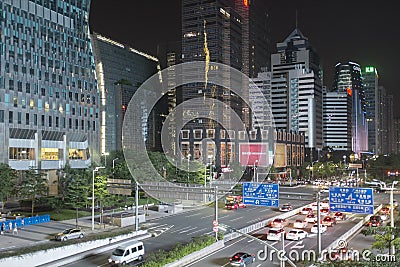 Guangzhou downtown at night, China Editorial Stock Photo