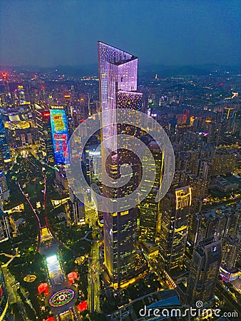 Guangzhou Chow Tai Fook Financial Center in the evening Editorial Stock Photo